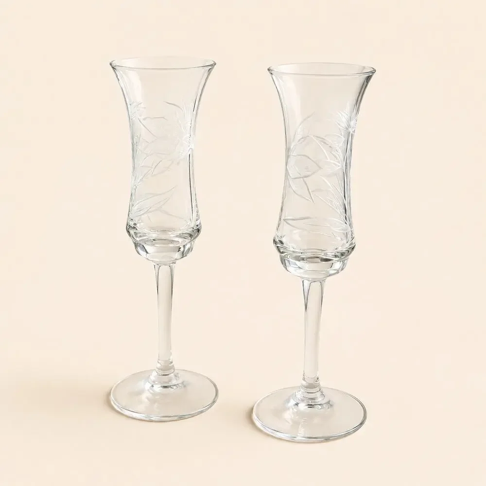 Etched Floral Cordial Glasses Vintage Mid Century Stemmed Liqueur Glasses